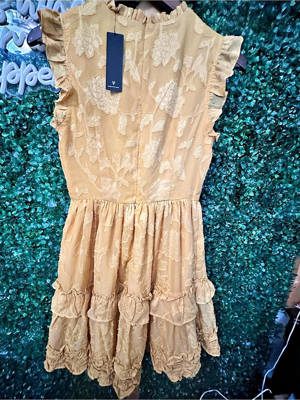 Lulus True as Can Be Mustard Yellow Burnout Floral Ruffled Mini Dress Floral